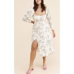 NWT For Love and Lemons Rose Stripe Linen Blend Midi Dress, Cottagecore